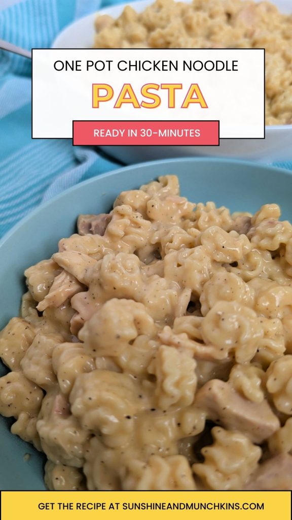 One Pot Chicken Noodle Pasta is ready in 30 minutes, making it a perfect dish for busy weeknights.  Also makes great leftovers.
