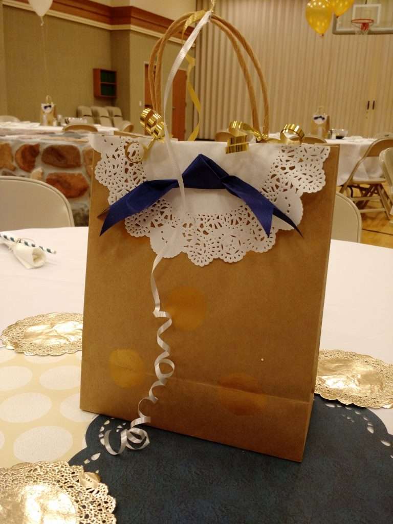 brown bag with decorative top