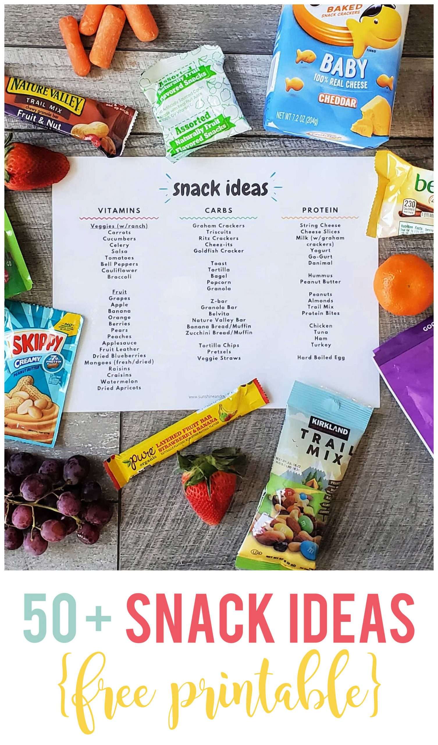 50+ Easy Snack Ideas {FREE} Printable List - Sunshine and Munchkins
