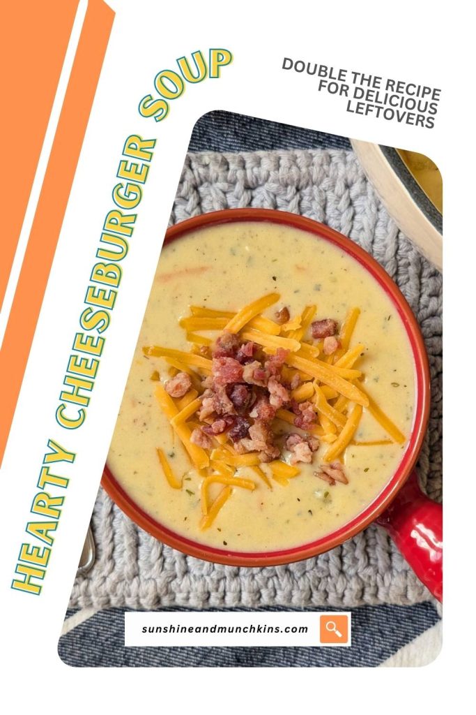 Make this hearty cheeseburger soup once and your family and friends will be begging for more! This flavorful soup combines ground beef or turkey, potatoes, carrots, celery to keep you full and happy. Double the recipe for delicious leftovers!