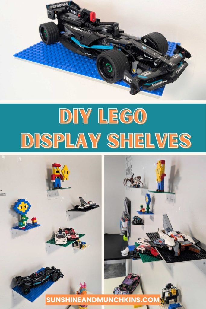 Need a way to display LEGO creations?  These DIY LEGO display shelves are easy to make, cost effective and can be customized with different colored bases and shelf size.