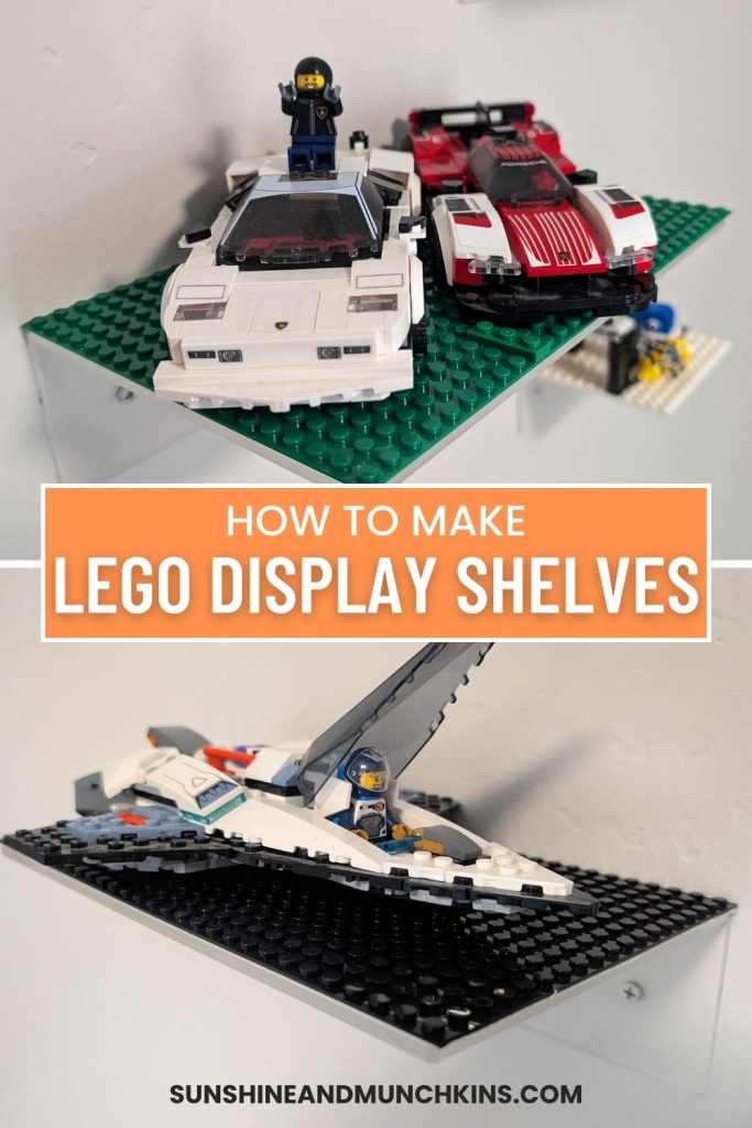 Learn how to DIY LEGO display shelves that are easy to make, cost effective and can be customized with different colored bases and shelf size.