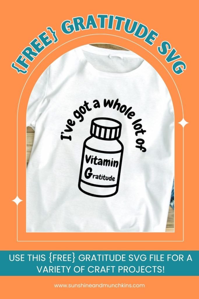 Express your gratitude with this fun and simple Vitamin G(ratitude) design. Perfect to use on shirts, totes and more!